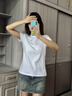 雅鹿白色小高領(lǐng)修身短袖t恤女2025夏季立領(lǐng)薄款顯瘦收腰百搭上衣棉 白色 M 曬單實(shí)拍圖