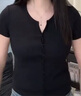 森馬（Semir）陳都靈短袖恤女短款修身正肩涼感上衣2025夏新款辣妹上衣圓領(lǐng)開(kāi)衫 黑色90001 M 曬單實(shí)拍圖