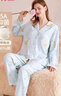 芬騰睡衣女純棉帶胸墊5A抑菌開(kāi)衫長(cháng)袖家居服套裝軟棉棉 曬單實(shí)拍圖