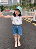 佐緋絡(luò)店鋪女童短褲牛仔褲夏裝高腰花苞嬰兒薄款寶寶洋氣小童寬松熱褲子 深藍(lán)色兩?？鄹哐萄?59 建議身高50厘米 曬單實(shí)拍圖