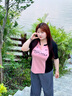 MsShe【美式字母印花撞色半拉鏈短袖T恤】大碼女裝2025款夏裝胖mm 柔霧粉色現貨 3XL 曬單實(shí)拍圖
