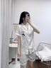 莫貝海（mobeihai）冰絲睡衣女夏季三件套裝短袖長(zhǎng)褲2025新款春可外穿大碼熊貓家居服 22040熊貓香檳三件套 L 90-105斤 曬單實(shí)拍圖