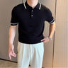 倉(cāng)石一樹(shù) KAZUKI KURAISHI夏季短袖polo衫男士半袖翻領(lǐng)體恤商務(wù)潮流商務(wù)針織高端休閑t恤 黑色 XL 曬單實(shí)拍圖