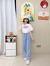 優(yōu)優(yōu)1點（Yoyo one）女童夏季套裝2025新款兒童洋氣時髦夏裝女大童初中生夏天薄款短袖 13115藍色+18848白色 150 150cm 曬單實拍圖