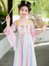 奧蒙威女童漢服裙夏季中國風(fēng)連衣裙兒童古風(fēng)超仙唐裝襦裙古裝演出服YC01 小蝶兒粉 120 曬單實(shí)拍圖