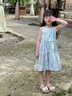 WVD國際品牌女童夏季裙子2025新款夏天沙灘裙小女孩雪紡公主裙兒童夏裝洋裝 藍色 藍色 110 CM 曬單實(shí)拍圖