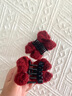 唐芙妮紅色蝴蝶結發(fā)夾女秋冬迷你抓夾可愛(ài)新年劉海夾發(fā)卡春節拜年頭飾 酒紅【一對裝】 曬單實(shí)拍圖