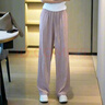 韓璐嬌（hanlujiao）休閑褲女裝夏季2025新款氣質(zhì)顯瘦通勤穿搭衣服運(yùn)動(dòng)冰絲闊腿褲子女 灰色衣+卡其褲子 S (建議80-96斤） 曬單實(shí)拍圖