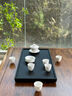 烏金石茶盤大號(hào)長(zhǎng)方形茶桌家用辦公簡(jiǎn)約實(shí)用托盤排水茶盤茶具套裝 50x25cm【送七件套】 曬單實(shí)拍圖