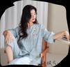 秋鹿睡衣女士超柔軟莫代爾提花棉25春夏格子繡花七分袖家居服套裝 天空藍(lán)/褶皺袖口 70%棉+30%莫代爾 XL 曬單實(shí)拍圖