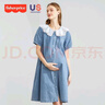費(fèi)雪（Fisher-Price）美國(guó)費(fèi)雪孕婦連衣裙夏娃娃領(lǐng)牛仔裙夏季薄款外穿裙子哺乳夏裝長(zhǎng)裙 藍(lán)色牛仔連衣裙 L【130-150斤適穿】 曬單實(shí)拍圖