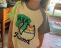 ASK JUNIOR兒童短袖T恤夏季中大童撞色立體小貓打底衫女童半袖體恤米黃  130 曬單實(shí)拍圖