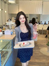 JIOESC韓系碎花連衣裙女夏秋吊帶針織女裝兩件套2025新款甜美小個子長裙 藏藍(lán)碎花吊帶裙+開衫 S （85斤—100斤） 曬單實拍圖