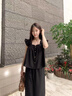 SNYDER WEAR2025夏季新款女套裝韓版寬松小飛袖上衣+闊腿褲休閑減齡兩件套裝 咖啡色【套裝】 M 建議80-100斤 曬單實拍圖