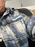 404MOBGANG【周深同款】美式刺繡仿扎染長(cháng)袖襯衫男女同款加厚復古格子外套 藍色 XL 曬單實(shí)拍圖
