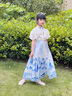 迪士尼（Disney）童裝女童漢服夏季馬面裙兒童唐裝2025新款女孩六一表演服半身裙夏 2438青花瓷套裝+項鏈 140 建議9~10歲（130-140cm） 曬單實拍圖