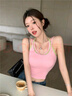 桂岐吊帶背心女可外穿帶胸墊夏季2025新款純欲辣妹假兩件修身掛脖上衣 桃粉色 均碼 （建議90-120斤） 曬單實(shí)拍圖