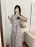 玖姿·安娜蔻【100%桑蠶絲】典雅山水印花收腰連衣裙女2025夏季新款 花淺灰 S 曬單實拍圖