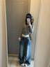 淘稚氣美式辣妹低腰微喇牛仔褲女2025新款高街百搭垂感拖地褲 深藍色-加長(cháng)(TZQ2580421) M 曬單實(shí)拍圖