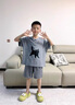 WVD國際品牌韓版短袖兒童家居服空調(diào)睡衣夏季休閑套裝男童新款中大童適用 短袖鈕扣深灰色小貓印花 120 cm 曬單實(shí)拍圖