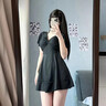 JIOESC連體泳衣女2025新款大碼遮肉肚子無袖保守微胖女孩裙式泡溫泉泳裝 黑色大碼泳衣 均碼 （80-160斤） 曬單實拍圖