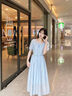香影藍色法式圓領(lǐng)天絲連衣裙女2025夏季新款泡泡袖抽褶超好看裙子 航線(xiàn)藍 L 165/88A/110-125斤 曬單實(shí)拍圖