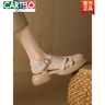 卡帝樂鱷魚（CARTELO）真皮復古包頭涼鞋女2025新款時尚厚底編織鏤空厚底編織休閑羅馬鞋 米白色 37 曬單實拍圖