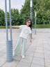 小豬彼特女童夏季套裝2025新款洋氣兒童短袖闊腿褲兩件套夏裝大童運動衣服 18907漸變綠15038綠色 160 cm 曬單實拍圖