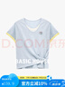 百家好（Basic House）Basic House/百家好撞色拼接側(cè)邊開叉收腰設(shè)計(jì)夏季新款短袖針織衫 淺藍(lán) L 曬單實(shí)拍圖