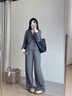 clotho Rennie品牌女裝套裝女2025春秋新款小個子時尚洋氣減齡休閑運動針織寬松 灰色拼白色 M 曬單實拍圖