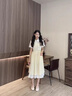 佐緋絡韓版學院風蝴蝶結拼接假兩件連衣裙夏季收腰顯瘦女學生公主裙 米白色連衣裙【關注店鋪送小禮物 S 曬單實拍圖