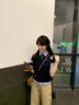 LDBE學(xué)院風(fēng)polo領(lǐng)短袖t恤女夏季正肩拼接格子設(shè)計感小眾修身顯瘦上衣 藏青色 S 【90-100斤】 曬單實拍圖