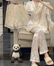 莫貝海（mobeihai）冰絲睡衣女夏季三件套裝短袖長(zhǎng)褲2025新款春可外穿大碼熊貓家居服 22040熊貓香檳三件套 2XL 120-140斤 曬單實(shí)拍圖