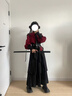 【月影流光】紅黑顯瘦新中式漢服垂感壓褶掛帶氣質(zhì)襯衫顯瘦長(zhǎng)裙 月影流光【長(zhǎng)袖 酒紅色六件套】 S 曬單實(shí)拍圖