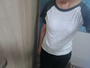 設(shè)計感撞色插肩短袖T恤女夏小個子修身顯瘦短款百搭上衣KJY#A013# A013#米灰色 M 【92斤以下】 曬單實(shí)拍圖