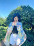 啄木鳥2025春夏新款棉麻大方巾女薄彩色圍巾出游拍照外搭空調(diào)房披肩 粉藍【~130大方巾】 曬單實拍圖