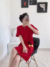 已朵紅色本命年純棉睡裙女夏季長(cháng)裙可外穿女士夏天裙子全棉家居服套裝 紅色 L 【建議體重100-120斤】 曬單實(shí)拍圖