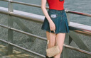 森馬（Semir）代露娃|牛仔半身裙女涼感百褶裙2025夏辣妹A字短裙109325120007 曬單實(shí)拍圖