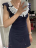爾山集法式蕾絲小飛袖連衣裙子女夏季小個(gè)子一字肩收腰設(shè)計(jì)感包臀短裙 【藏藍(lán)色】S（85斤以下） 曬單實(shí)拍圖