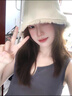 正黛復古漁夫帽女夏季百搭大頭圍顯臉小盆帽遮陽防曬日系毛邊水桶帽子 米色 均碼 曬單實拍圖