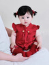 G.DUCKKIDS小黃鴨童裝嬰兒衣服夏季薄女寶寶周歲禮服新生兒滿月百天公主哈衣 紅色 66cm 建議0-3個月8-12斤 曬單實拍圖