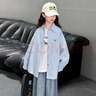女童襯衫外套夏季款2025新款大童洋氣休閑上衣兒童超好看夏裝襯衣 藍(lán)色 160 曬單實(shí)拍圖