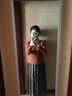 羅蒙（ROMON）高端印花蕾絲半身裙春夏季2025新款絲絨光澤大擺裙兩面穿百褶裙子 咖色 均碼  適合90-150斤 曬單實(shí)拍圖