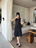法曼萱（FAMANXUAN）黑色手工釘珠花朵百褶半身裙女2025夏新款時(shí)尚氣質(zhì)a字裙子 靜謐醇黑 S 160/64A/S 曬單實(shí)拍圖