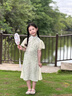 莫代爾新中式兒童綠色旗袍夏季新款女童改良荷葉袖公主裙小女孩禮服 淺綠色 140 2XL 曬單實拍圖