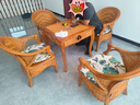 尤立陽(yáng)臺(tái)真藤編藤條桌椅 會(huì)客洽談藤椅茶幾五件套件組合實(shí)木藤藝休閑 蜜色 4椅+1茶幾組合 曬單實(shí)拍圖