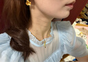 周大福雞蛋花足金黃金耳飾花朵耳鉤女婚嫁首飾(工費(fèi):280計(jì)價)EOF1385 足金 約7.55g 曬單實(shí)拍圖