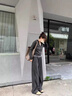 莜仙格慵懶連帽假兩件上衣闊腿褲兩件套大碼大碼胖mm休閑氣質(zhì)顯瘦套裝女 深灰色 【單上衣】 L 建議 100-115斤 曬單實(shí)拍圖