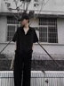 栗譜白敬亭同款黑色短袖襯衫男休閑夏季冰絲薄款純色高級(jí)感痞帥襯衣男 黑色【短袖】 XL 建議（115-130斤） 曬單實(shí)拍圖