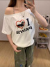 凡伊笑斜肩上衣白色短袖t恤女士露肩夏季衣服新款2025時(shí)尚寬松純欲辣妹 臘腸狗印花白色斜肩短袖 L 【建議105-120斤】 曬單實(shí)拍圖